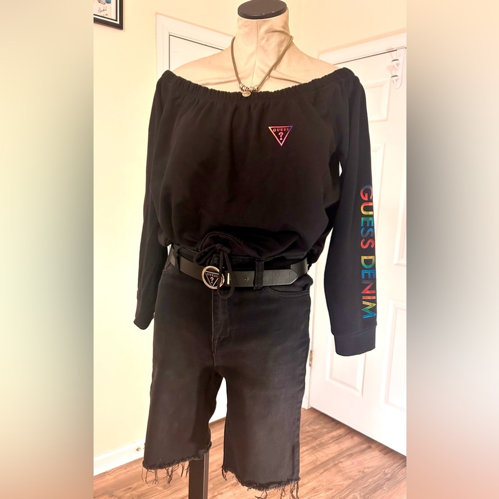 SALE•Guess Rainbow 🌈 Logo Crop Sweatshirt w Drawstring - Picture 4 of 15